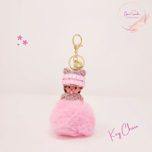 Keychain, Cute Monchichi, Pompom Ball