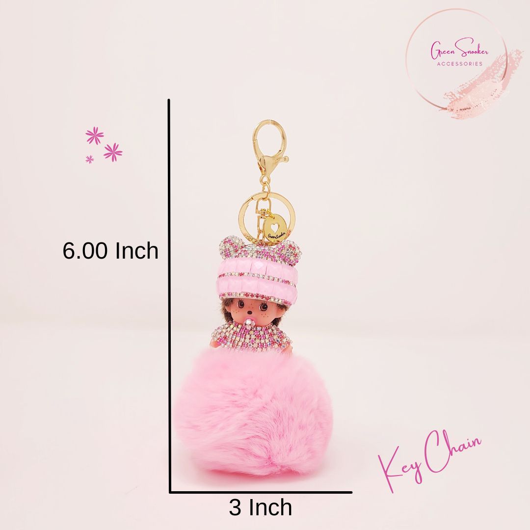 Keychain, Cute Monchichi, Pompom Ball