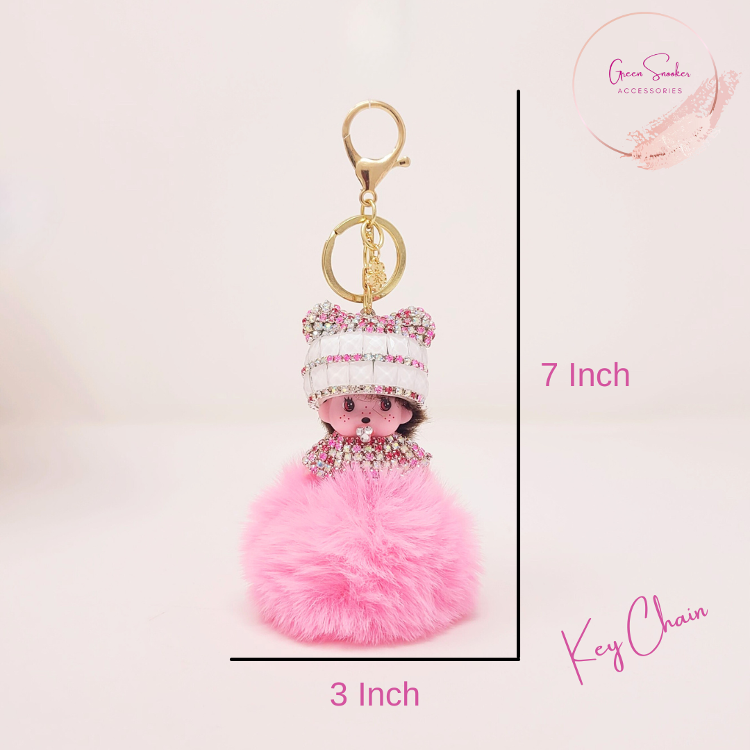 Keychain, Cute Monchichi, Pompom Ball