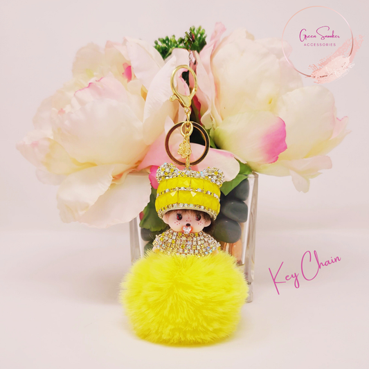 Keychain, Cute Monchichi, Pompom Ball, Yello