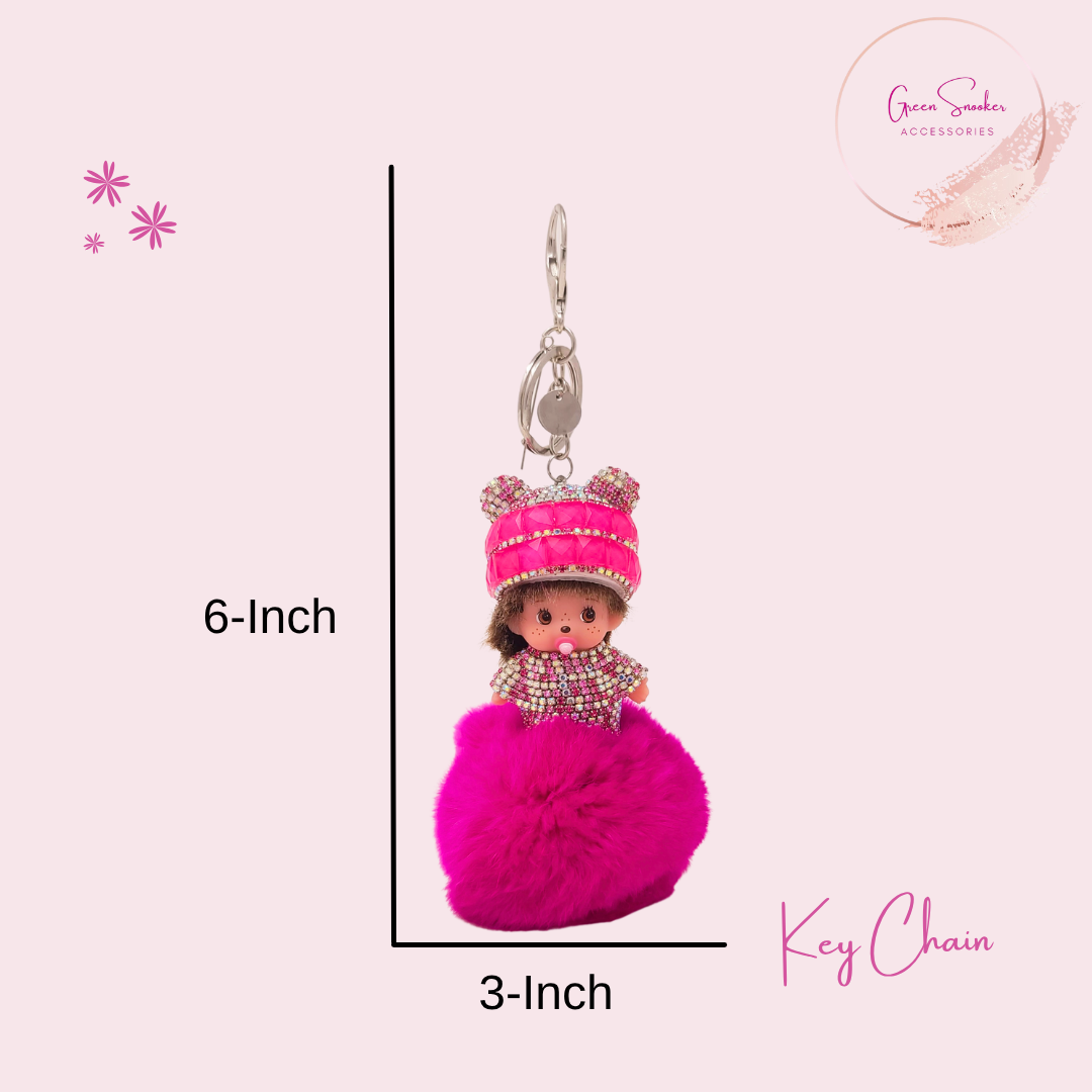 Keychain, Cute Monchichi, Pompom Ball