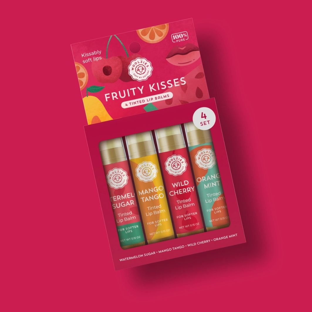 Woolzies, Lip Balm, Fruity Kisses Tinted, Set of 4