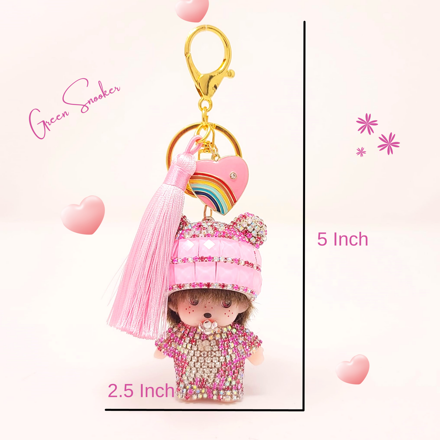 Keychain, Cute Monchichi Tassel with a Heart, bag pendant