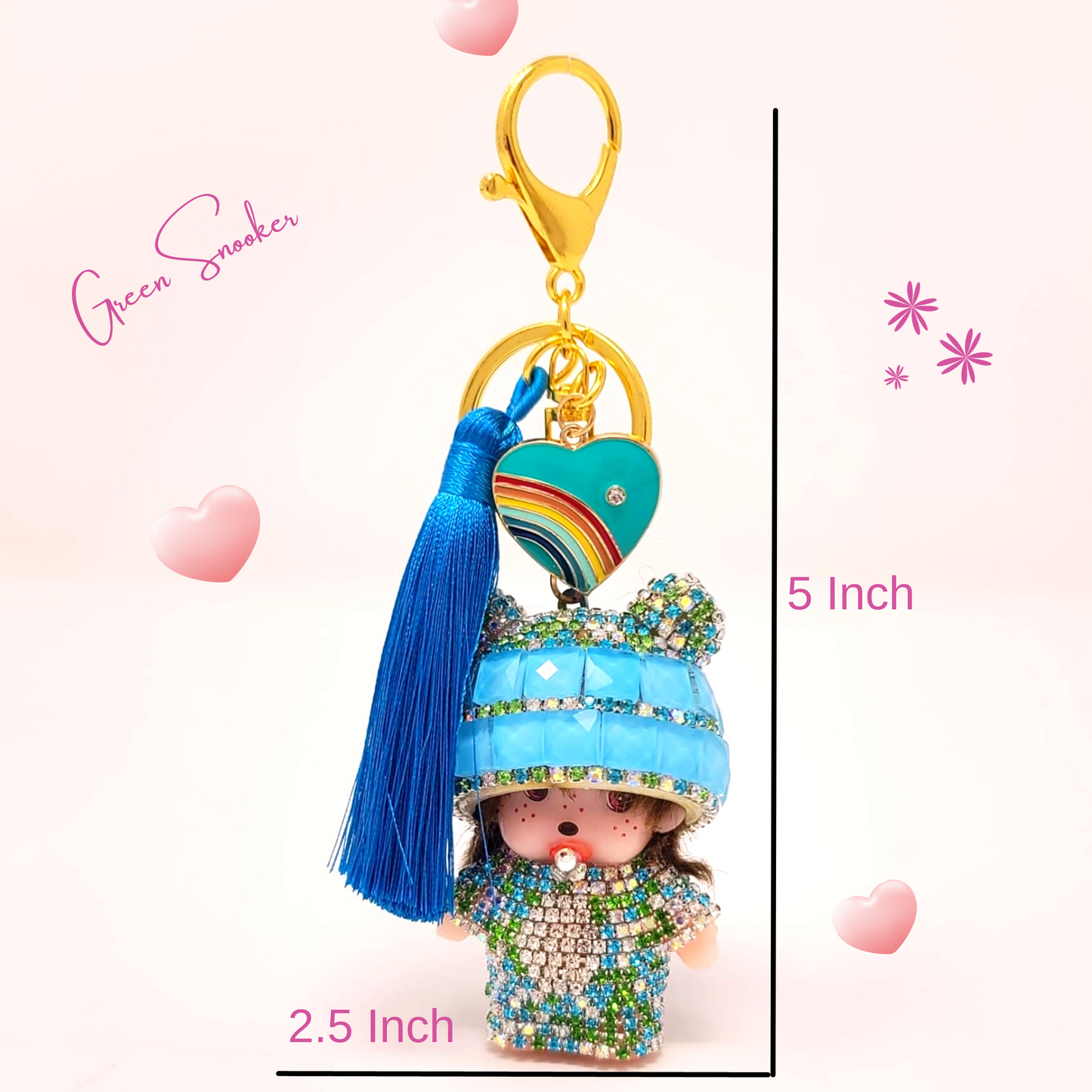 Keychain, Cute Monchichi Tassel with a Heart, bag pendant