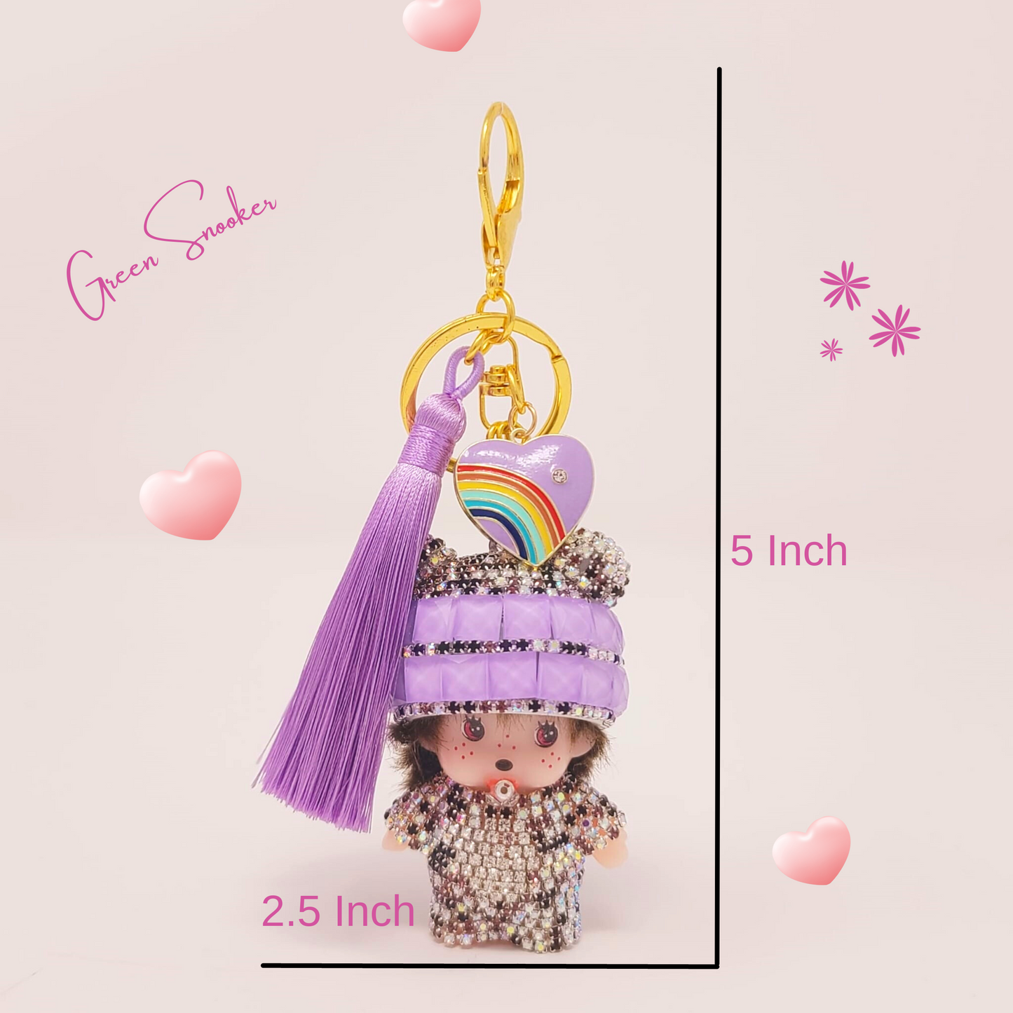 Keychain, Cute Monchichi Tassel with a Heart, bag pendant