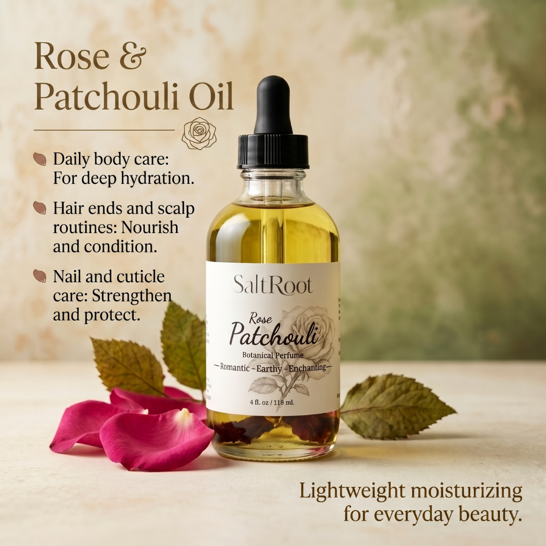 Saltroot Apothecary, Rose & Patchouli, Oil, Hair, Nails, Skin