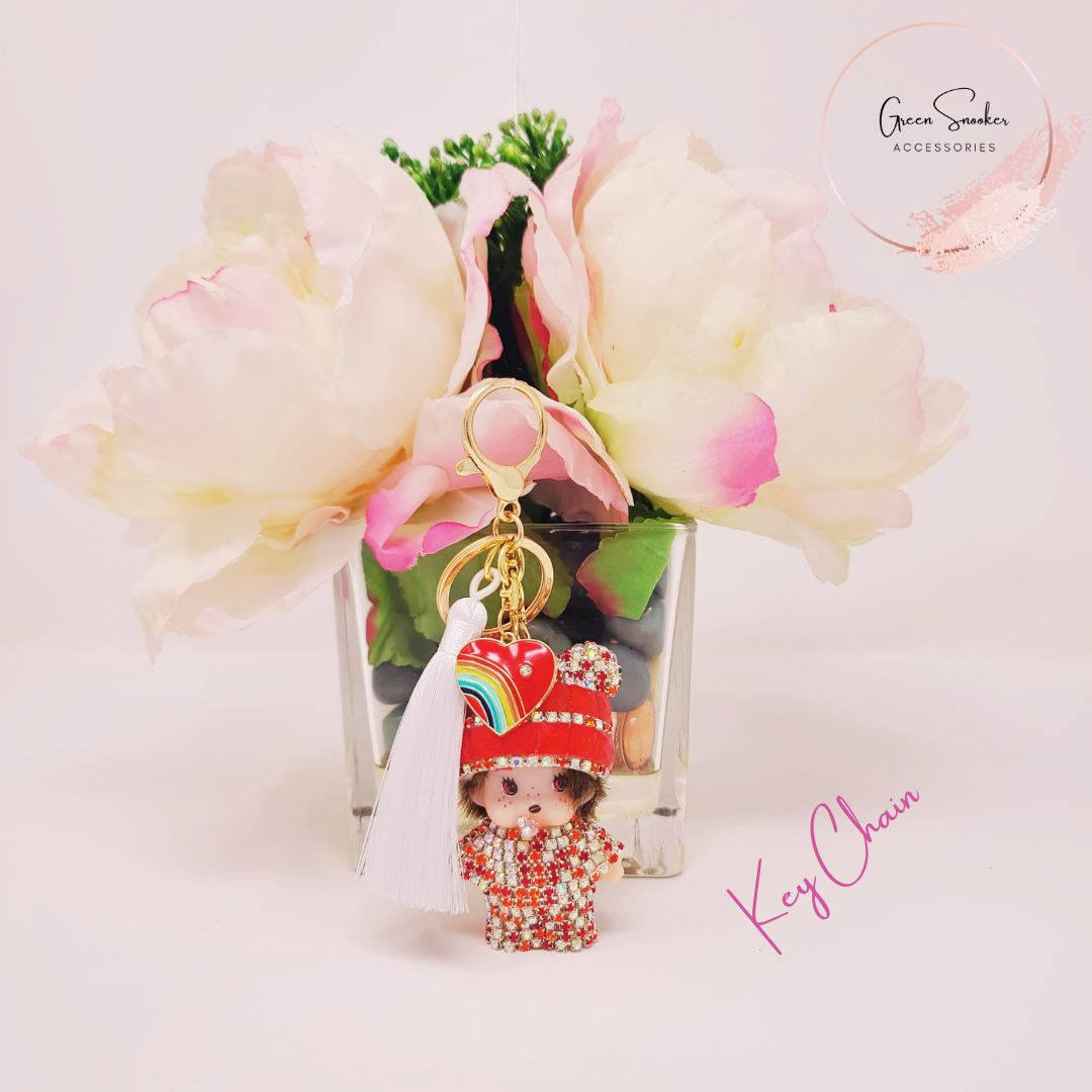 Keychain, Cute Monchichi Tassel with  Charm, bag pendant