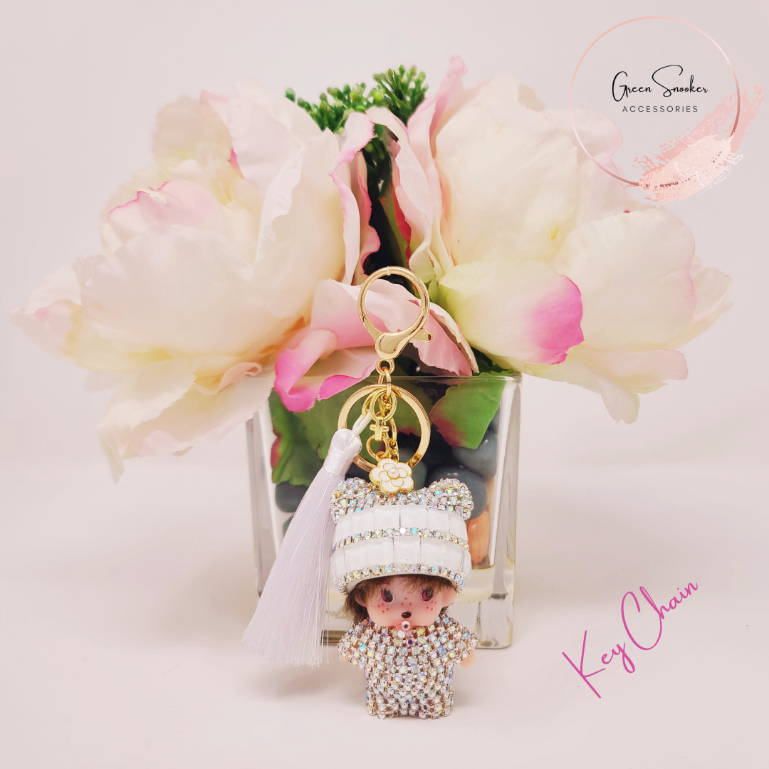 Keychain, Cute Monchichi Tassel with  Charm, bag pendant