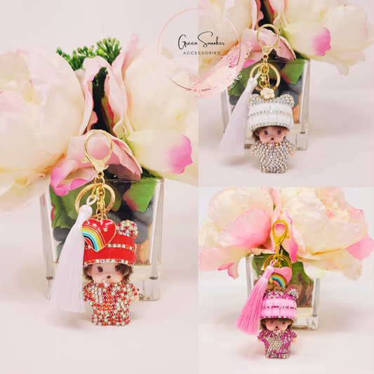 Keychain, Cute Monchichi Tassel with  Charm, bag pendant