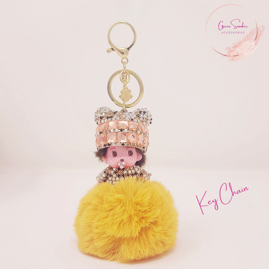 Keychain, Cute Monchichi, Pompom Ball