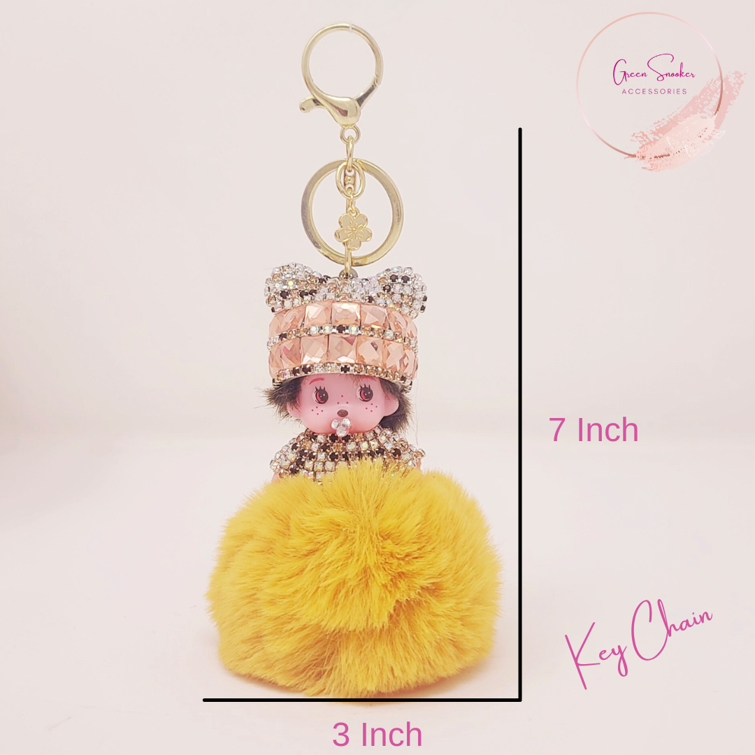 Keychain, Cute Monchichi, Pompom Ball