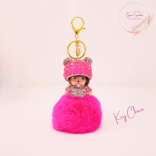Keychain, Cute Monchichi, Pompom Ball
