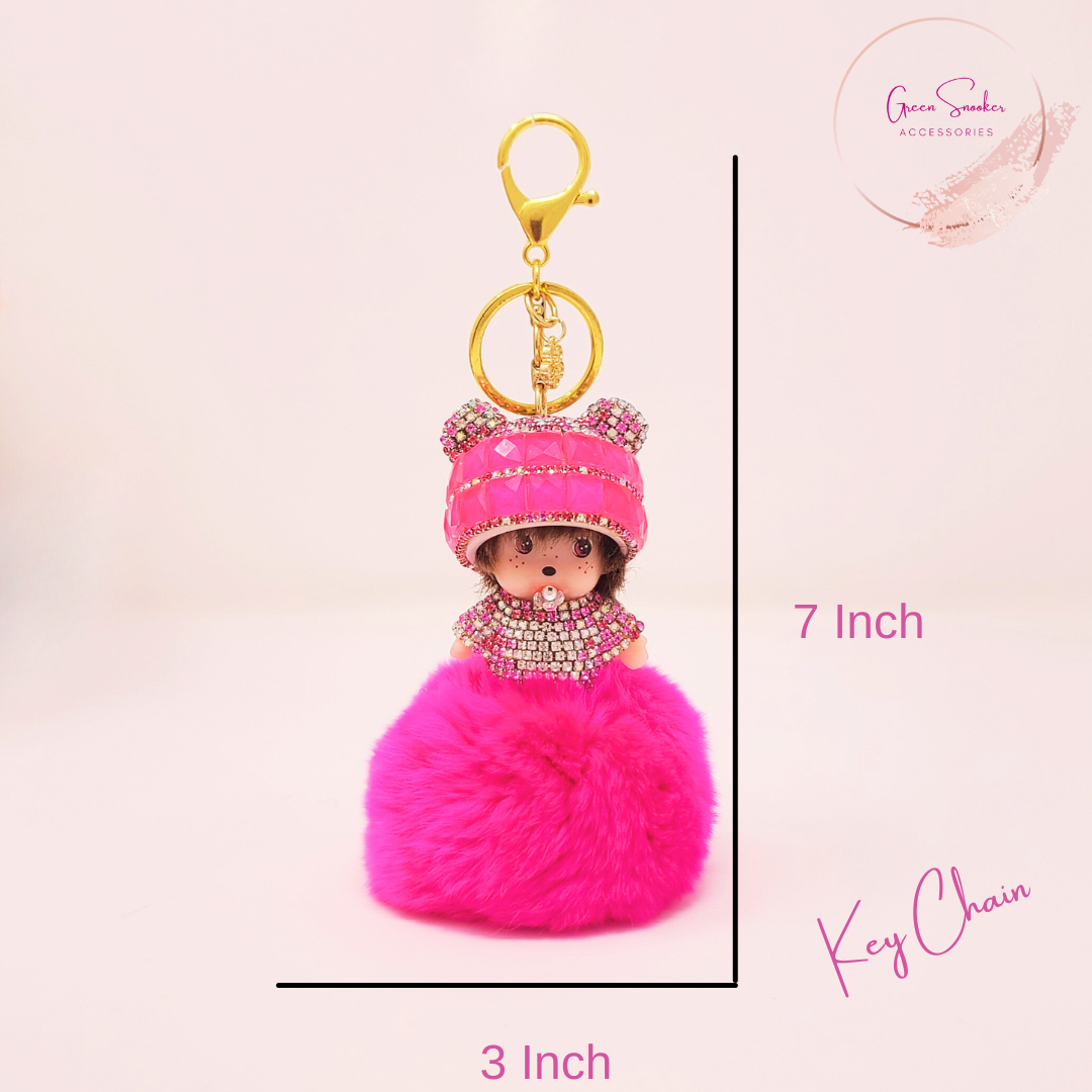 Keychain, Cute Monchichi, Pompom Ball