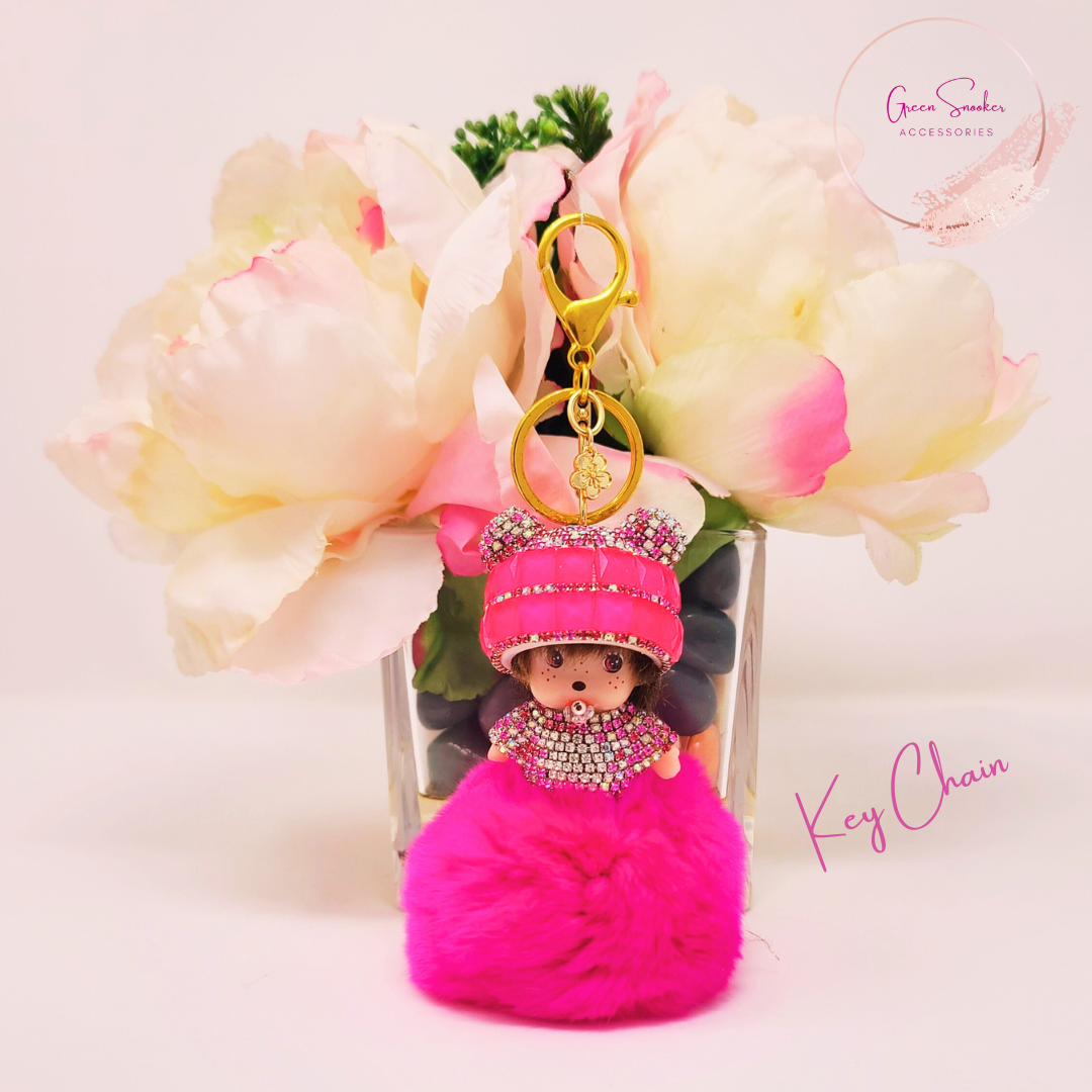 Keychain, Cute Monchichi, Pompom Ball