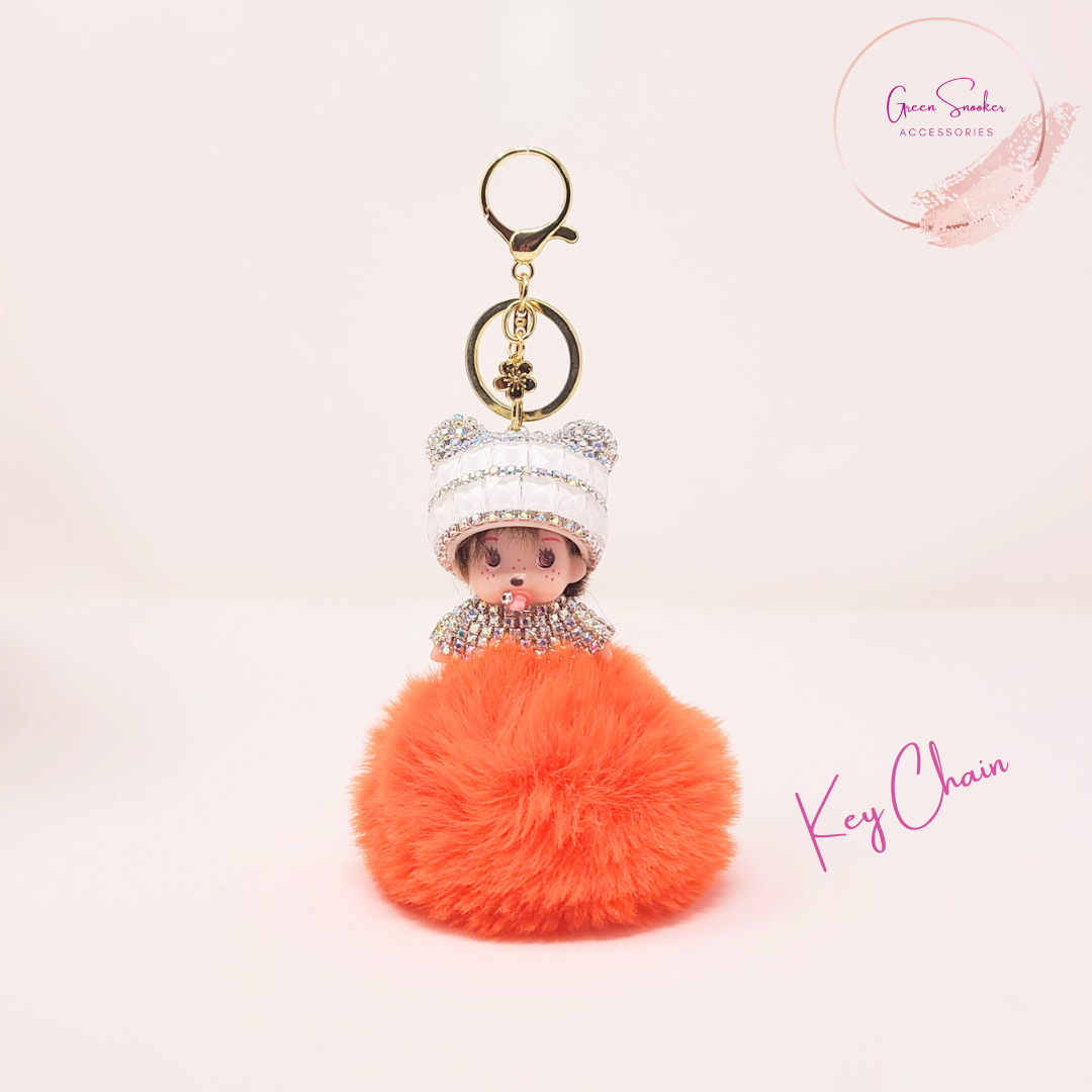 Keychain, Cute Monchichi, Pompom Ball