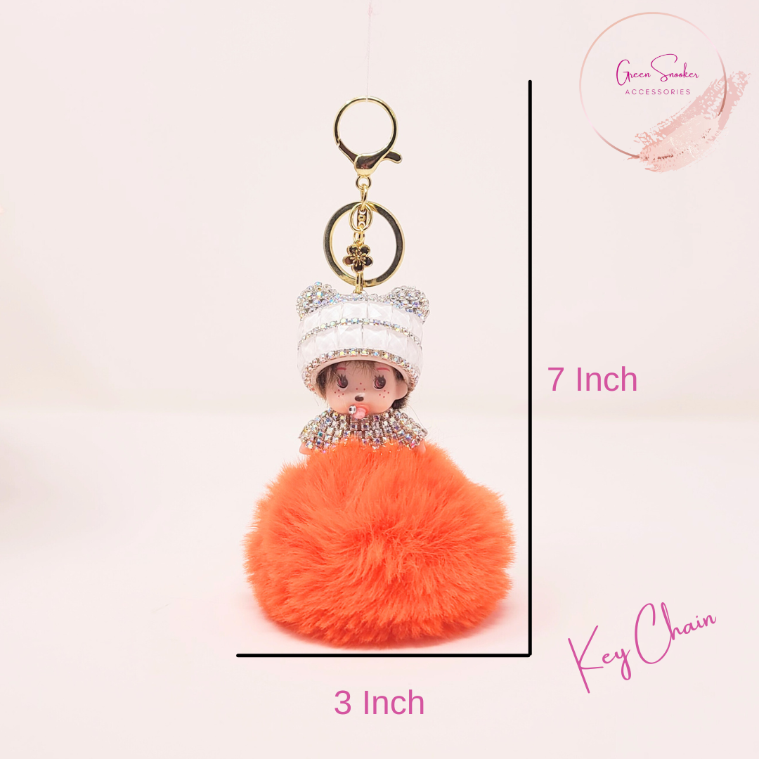 Keychain, Cute Monchichi, Pompom Ball