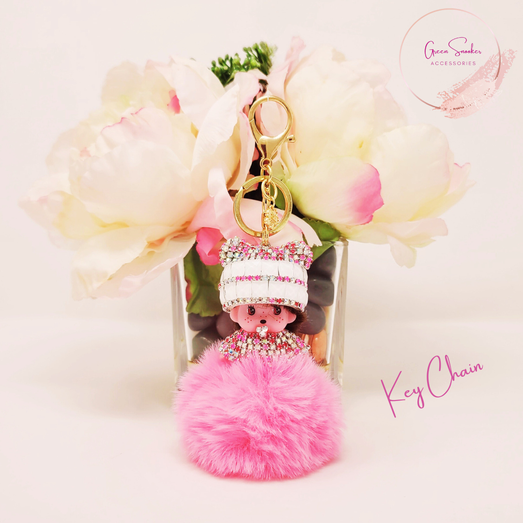 Keychain, Cute Monchichi, Pompom Ball