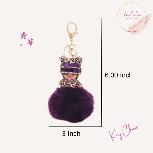 Keychain, Cute Monchichi, Pompom Ball