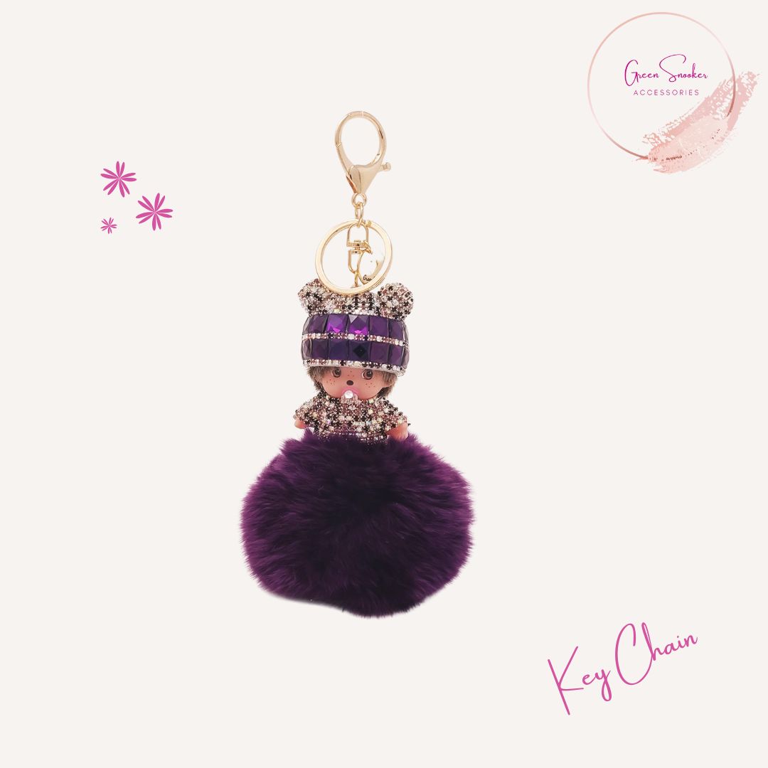Keychain, Cute Monchichi, Pompom Ball