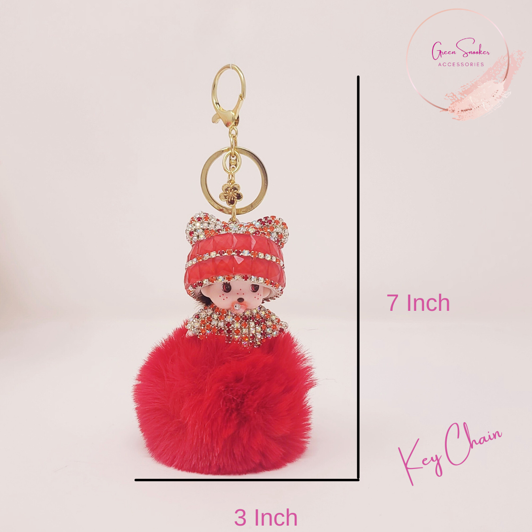 Keychain, Cute Monchichi, Pompom Ball