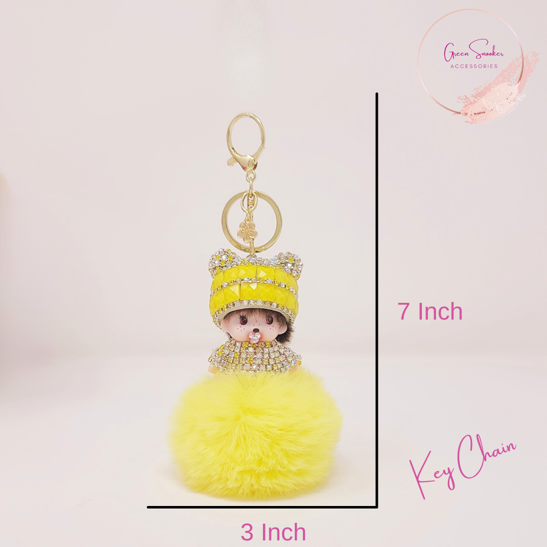 Keychain, Cute Monchichi, Pompom Ball