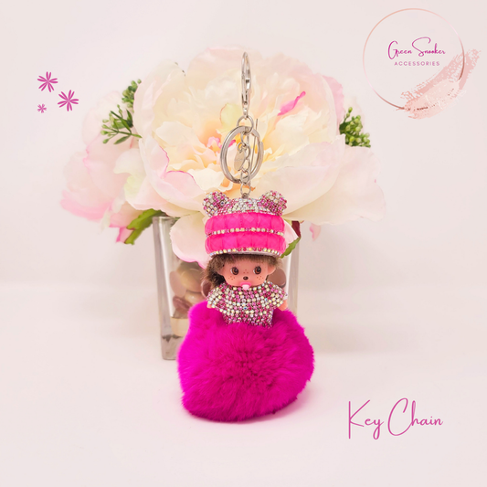 Keychain, Cute Monchichi, Pompom Ball