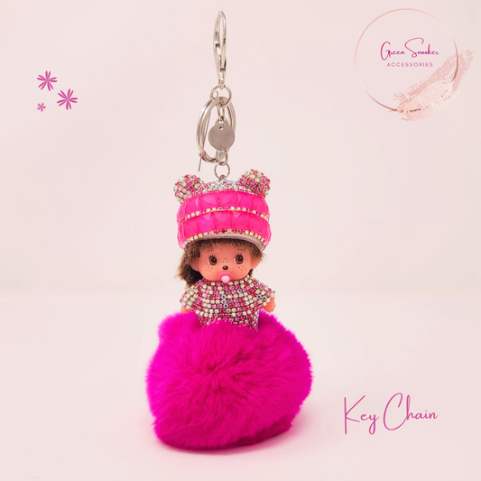 Keychain, Cute Monchichi, Pompom Ball