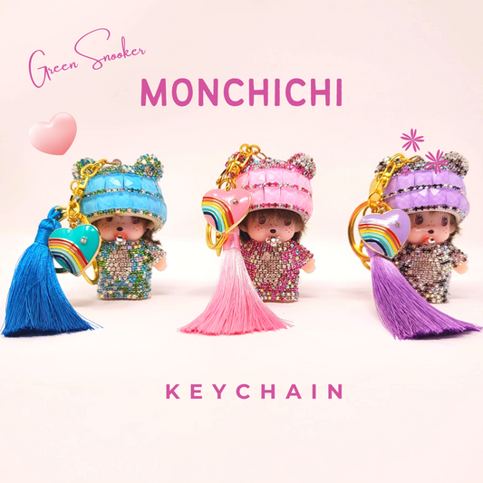 Keychain, Cute Monchichi Tassel with a Heart, bag pendant