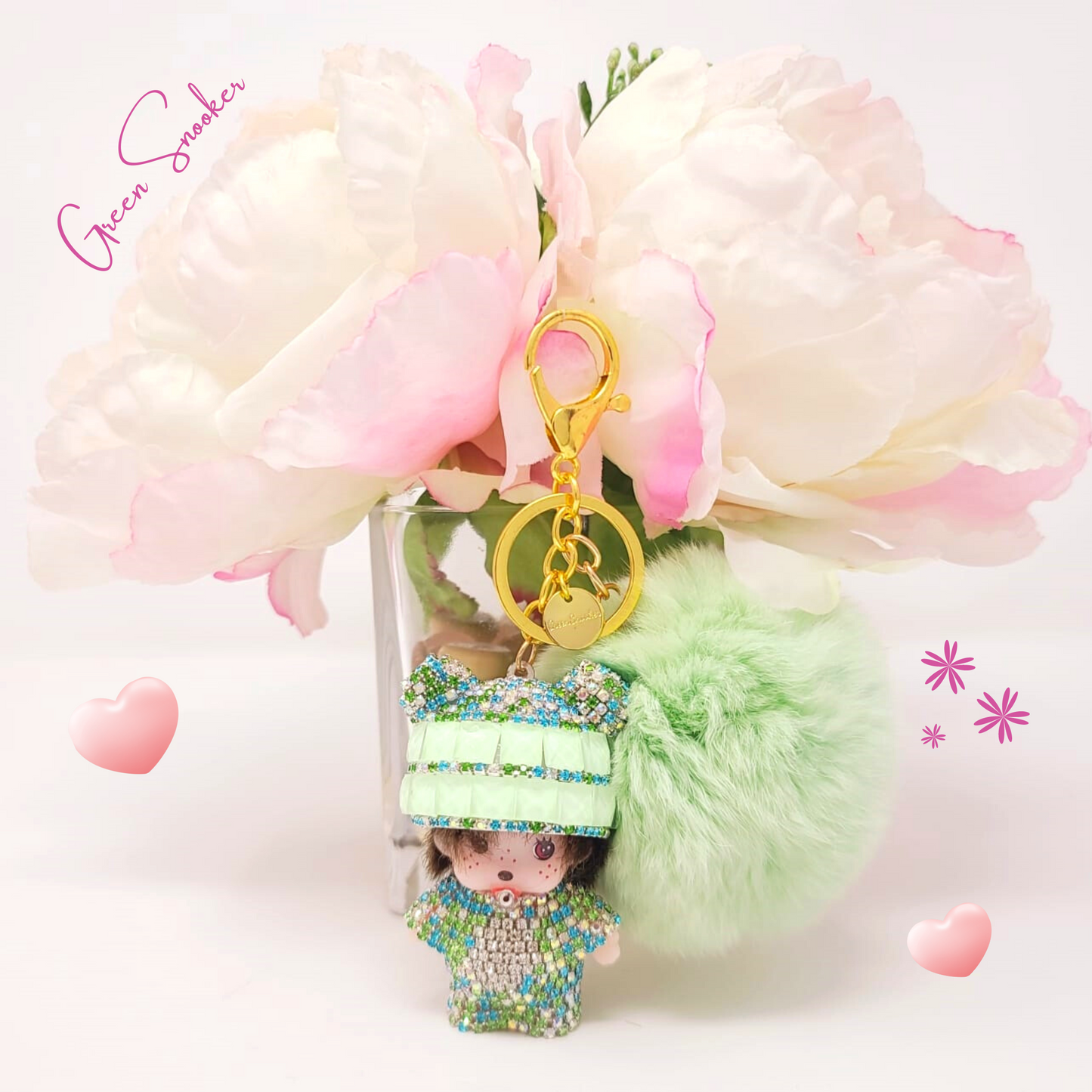 Keychain, Cute Monchichi With Ball Pompom.