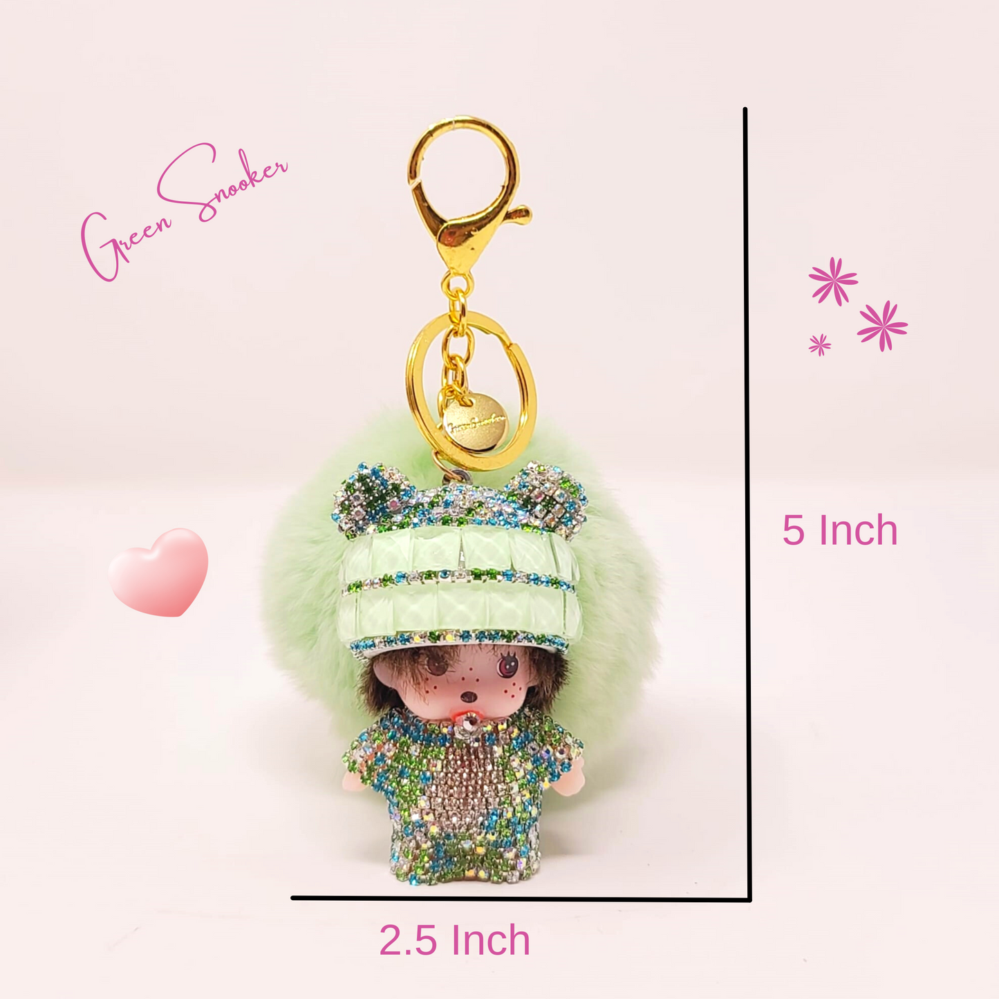 Keychain, Cute Monchichi With Ball Pompom.