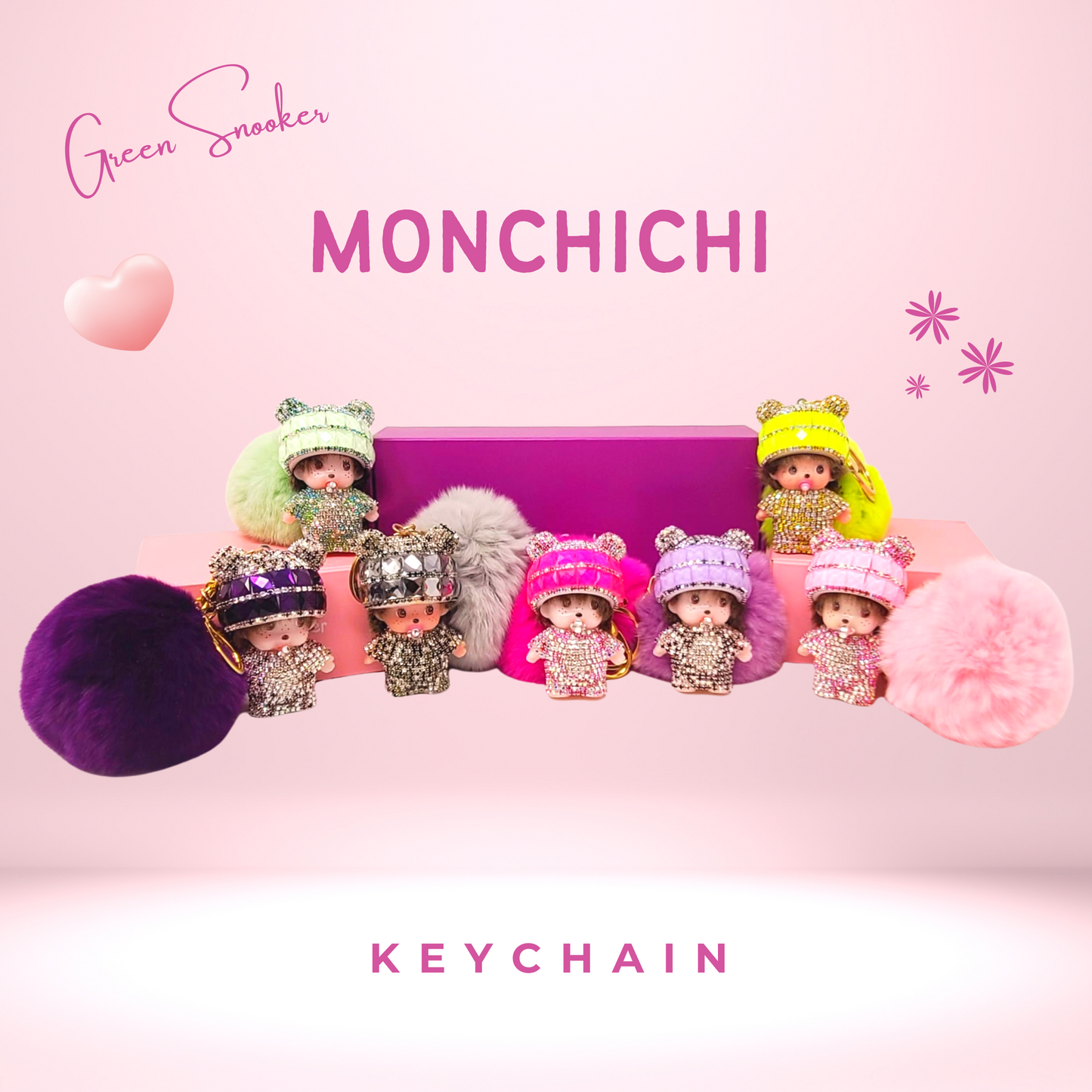 Keychain, Cute Monchichi With Ball Pompom.