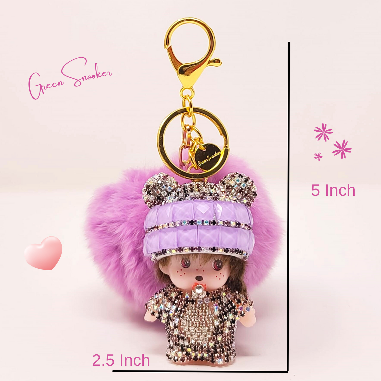 Keychain, Cute Monchichi With Ball Pompom.