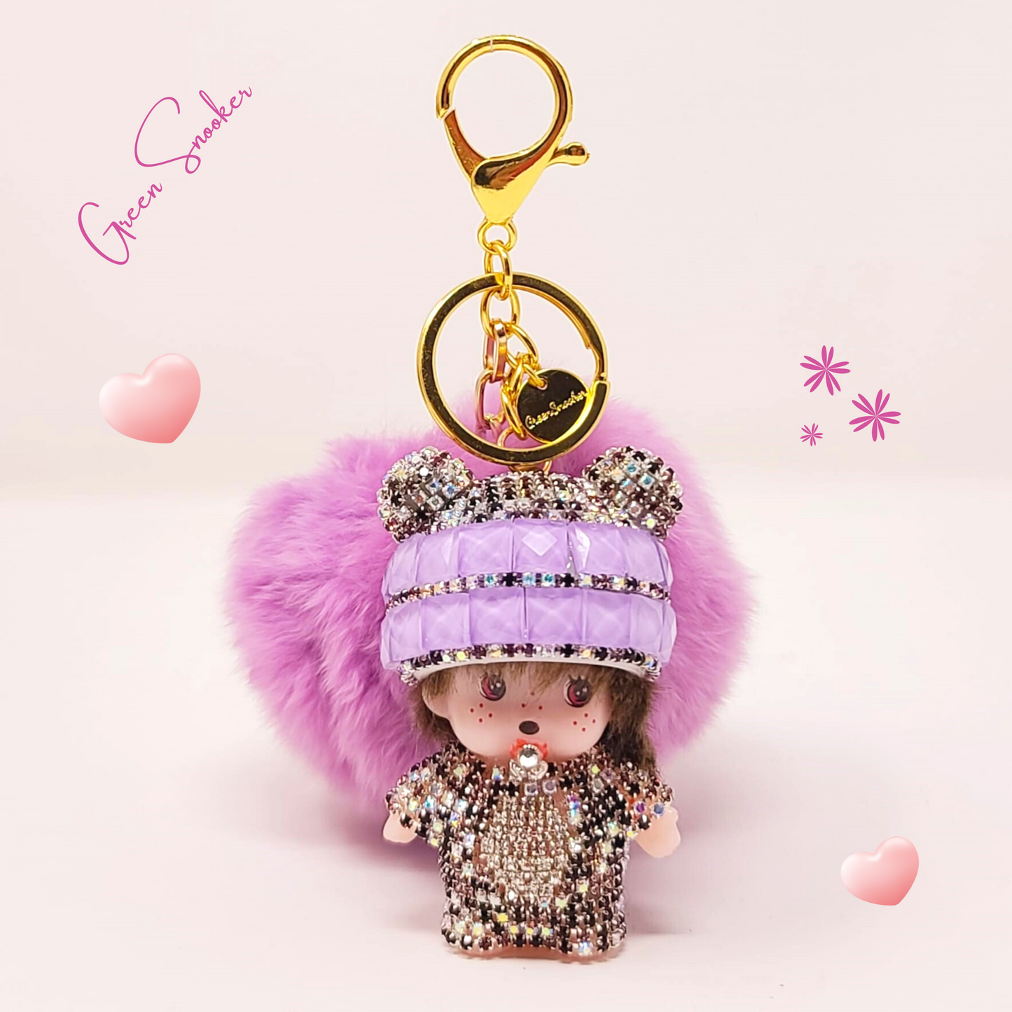 Keychain, Cute Monchichi With Ball Pompom.
