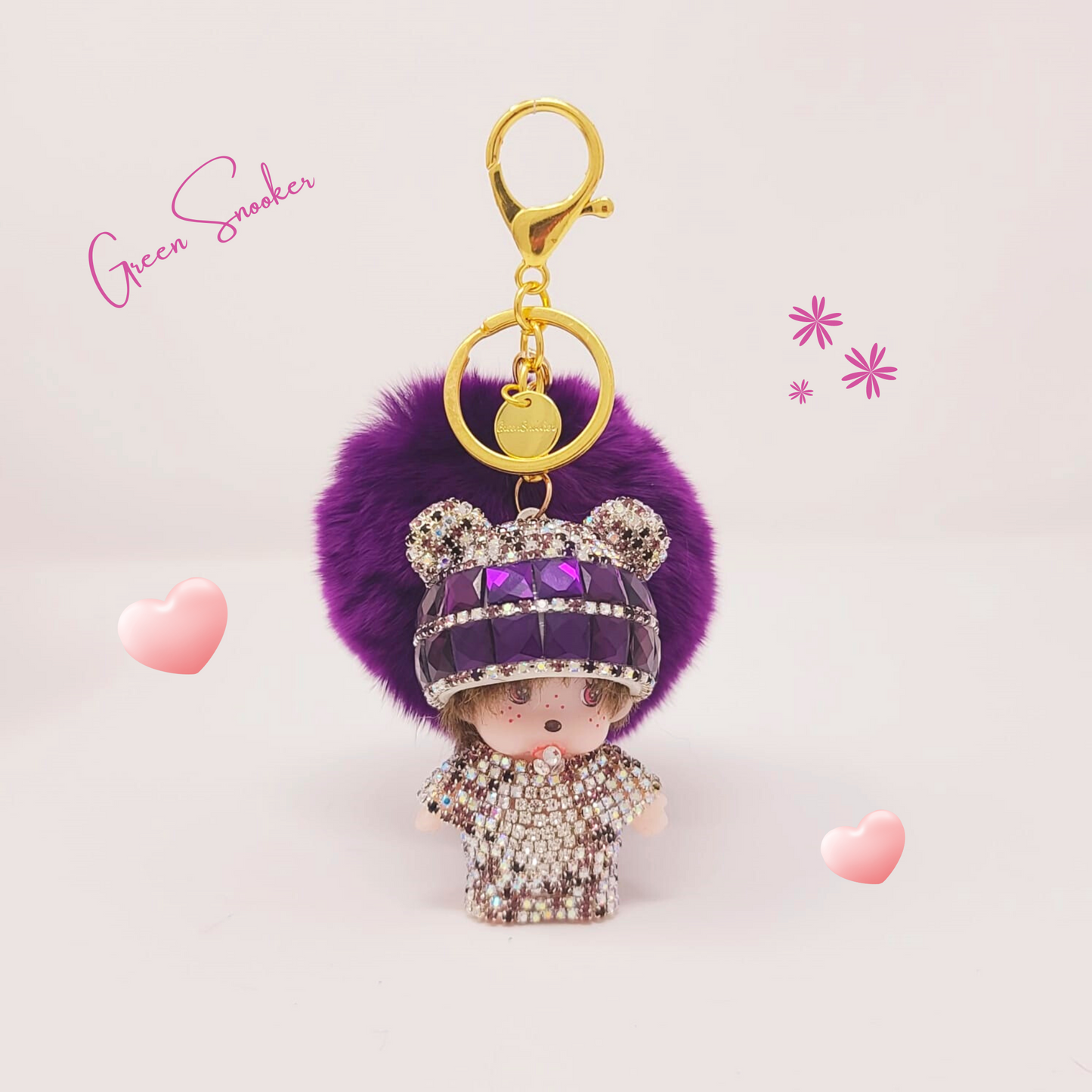 Keychain, Cute Monchichi With Ball Pompom.