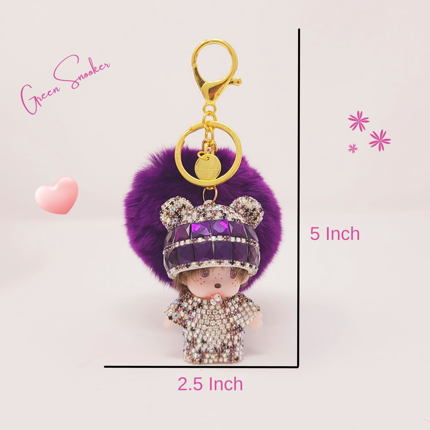Keychain, Cute Monchichi With Ball Pompom.